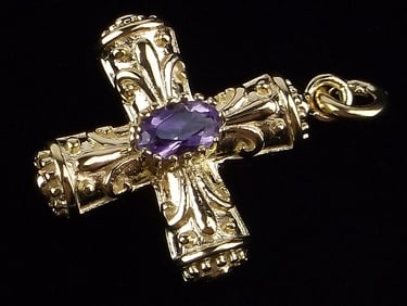 New Gold Over Sterling Amethyst Cross Pendant