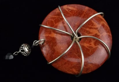 Big Mint Vint Sterling Silver Red Sponge Coral Pendant