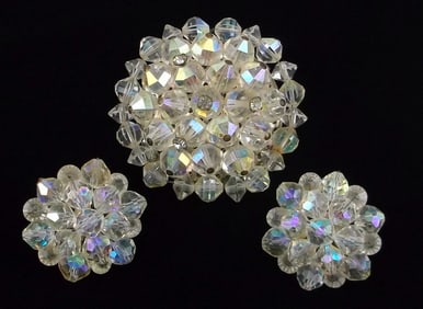 Stunning Vintage 1950s Crystal Brooch Earrings Set