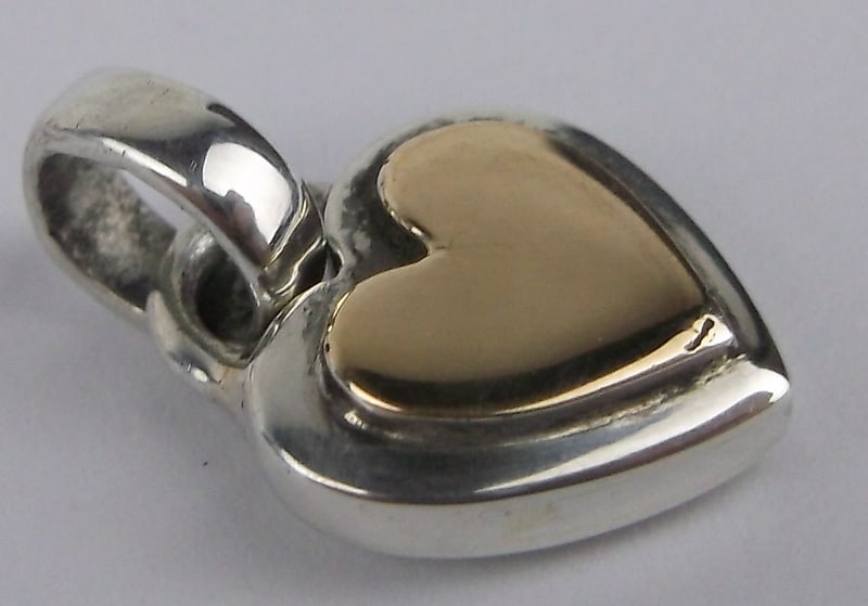 Mint Vintage Sterling Silver 14kt Gold Heart Pendant: Guaranteed Solid 925 Sterling Silver, in Excellent Condition