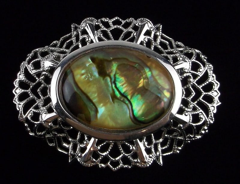 New Vintage 1960s Abalone Brooch: new condition