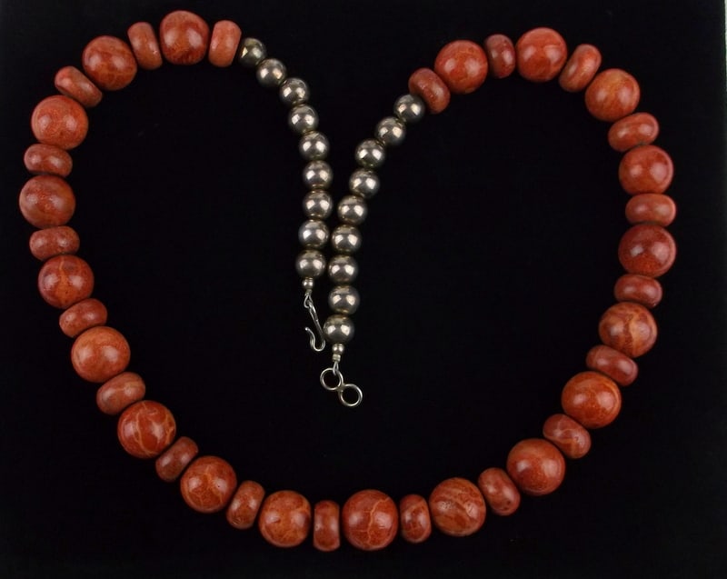 Stunning Vint Sterling Silver Red Sponge Coral Necklace 22" (1 of 3)