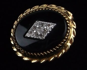 New Vintage 1960s 14kt GF Diamond Onyx Pendant
