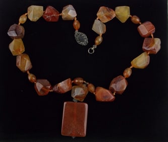 Mint Vint Andrea Sterling Silver Fire Agate Necklace 19"