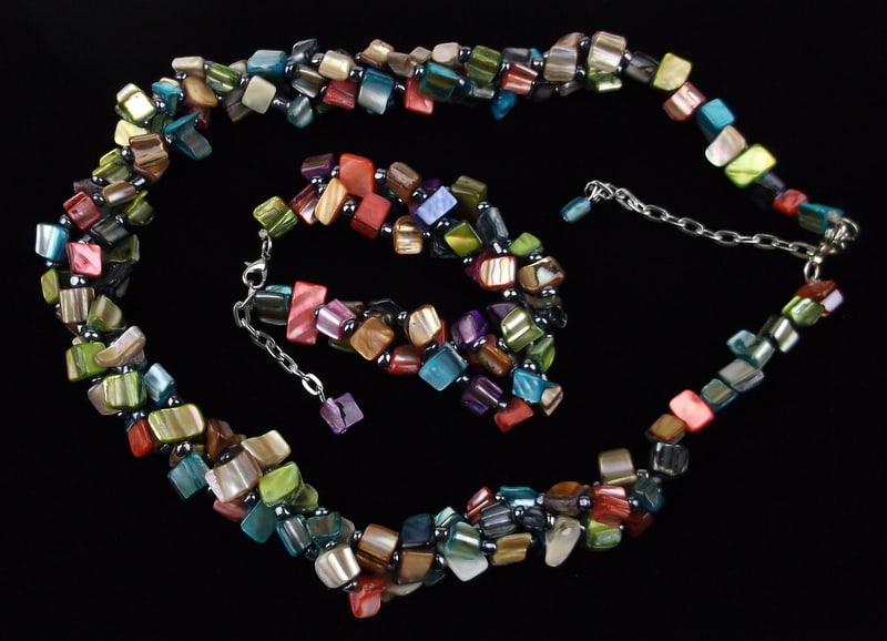 New MOP Shell Necklace Bracelet Set Chunky 9.5" 25" (1 of 2)