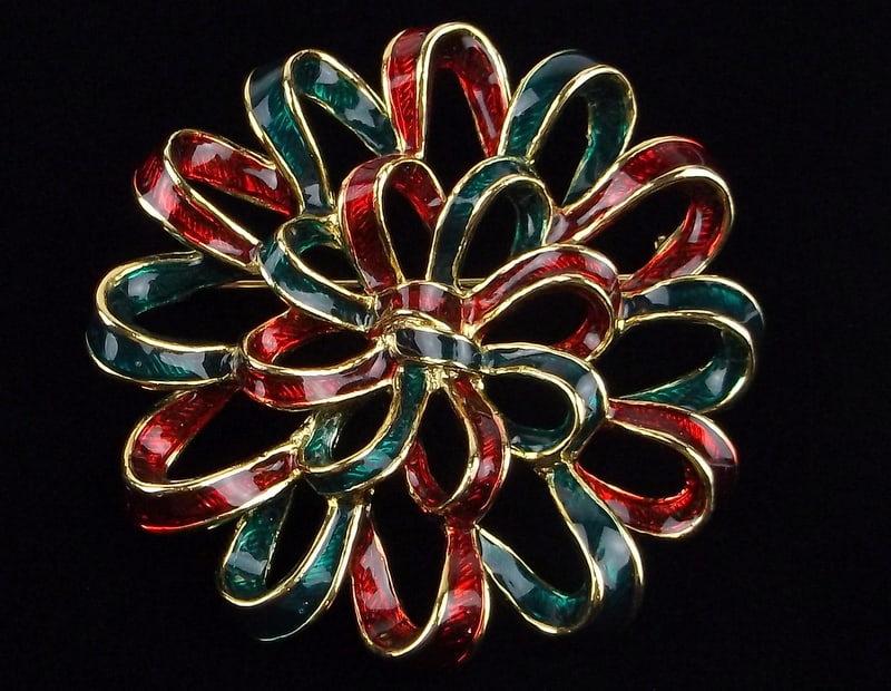 Mint Vint Enameled Rhinestone Christmas Bow Brooch (1 of 3)