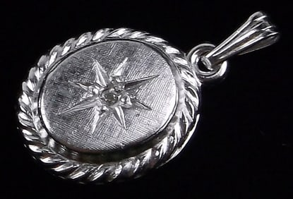 New Vintage 1960s Sterling Silver Diamond Pendant