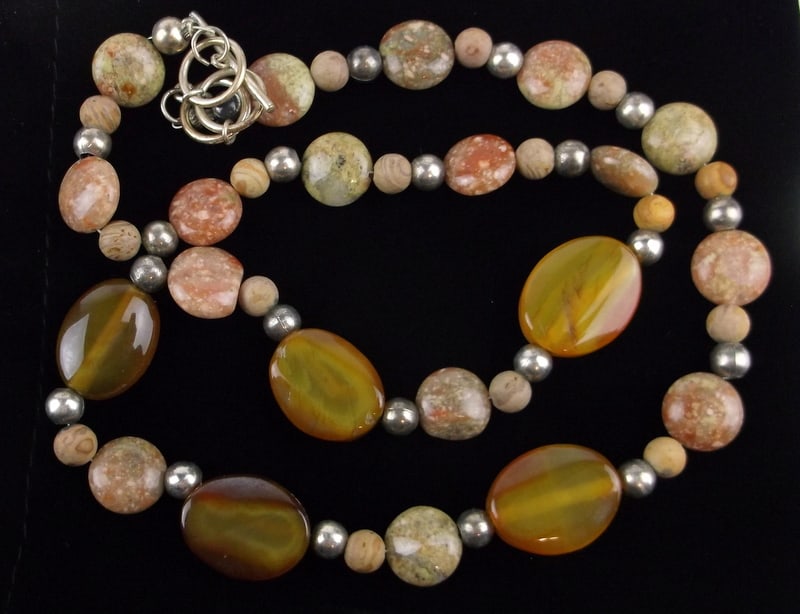 Mint Vint Sterling Silver Rhyolite Fire Agate Necklace 22": Guaranteed Solid 925 Sterling Silver, in Excellent Condition