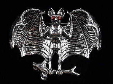 Mint Enameled Rhinestone Bat Brooch