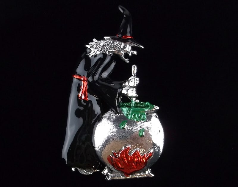 Mint Enameled Witch Cauldron Brooch (1 of 2)