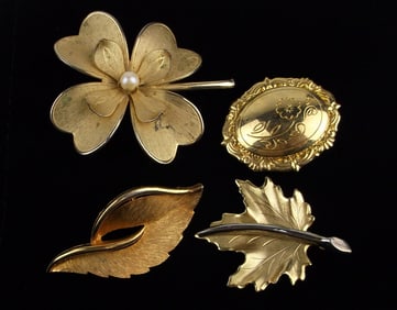 4 Gorgeous Vintage 1960s-70s Brooch Lot