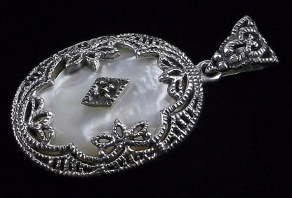 Mint Vintage Ornate Sterling Silver MOP Pendant