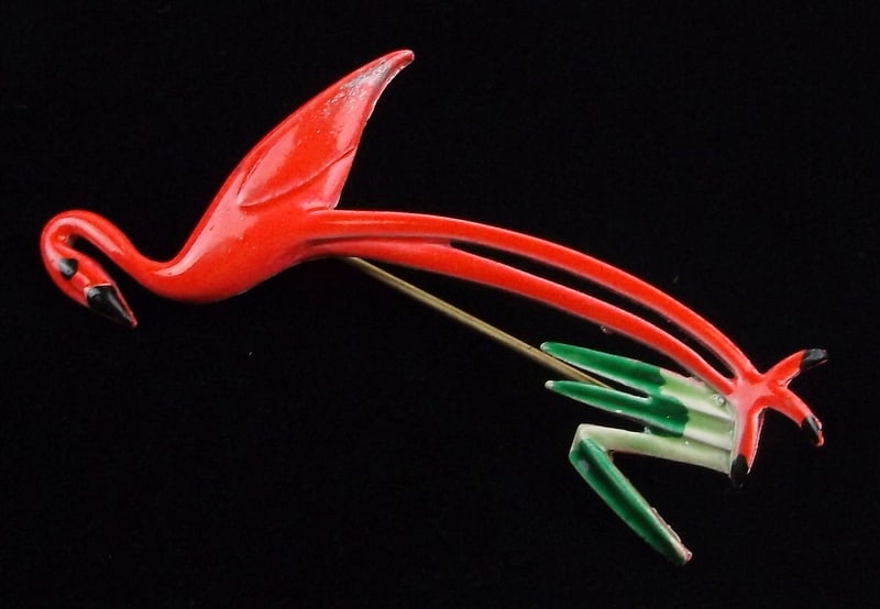 New Vintage 1960s Enameled Flamingo Bird Brooch (1 of 3)