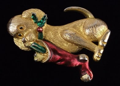 Gorgeous Vint 1970s Gerrys Christmas Dog Brooch
