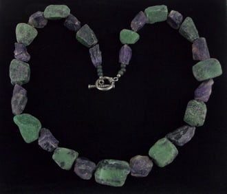 Mint Big Vint Sterling Silver Amethyst Amazonite Necklace 20"