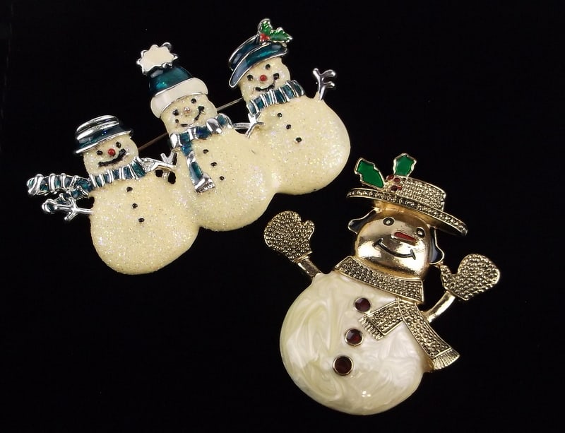 2 Mint Vintage Enameled Christmas Snowman Brooch Lot (1 of 3)