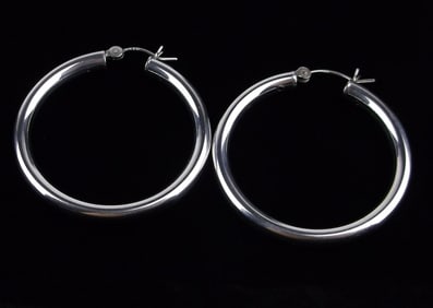 Mint Vintage Big Sterling Silver Hoop Earrings