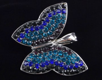 Mint Big Vintage Rhinestone Butterfly Pendant
