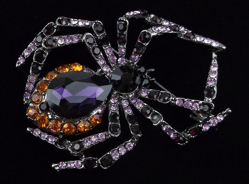 Mint Enameled Rhinestone Spider Brooch (1 of 2)