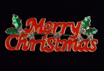 Mint Enameled Rhinestone Christmas Brooch