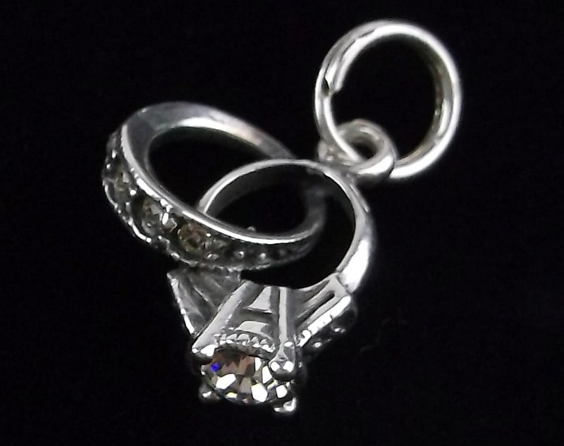 Mint Vintage Sterling Silver Wedding Rings Charm Pendant: Guaranteed Solid 925 Sterling Silver, in Excellent Condition