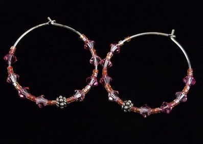 Mint Vintage Sterling Silver Crystal Hoop Earrings