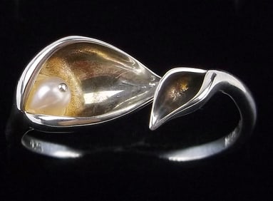 Mint Vint Sterling Silver Pearl Flower Ring Adjustable 7-11