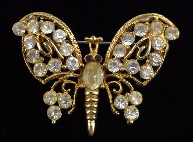Gorgeous Vintage 1970s Rhinestone Butterfly Brooch