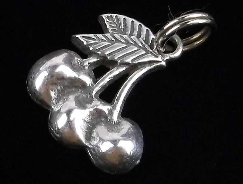 Mint Vintage Sterling Silver Cherries Joy Charm Pendant: Guaranteed Solid 925 Sterling Silver, in Excellent Condition