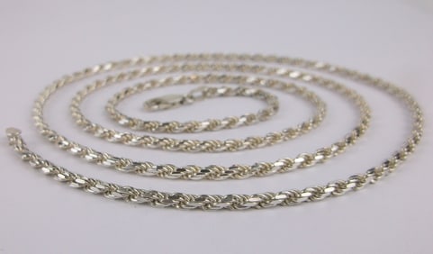 Mint Vint Heavy Sterling Silver Italian Rope Chain Necklace 30"