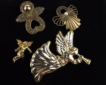 4 Stunning Vintage Angel Brooch Lot