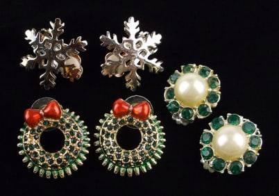 3 Gorgeous Vint Rhinestone Christmas Earrings Sets