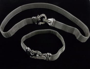 Mint Vint Rhinestone Horse Bit Buckle Bracelet Necklace 8" 17"