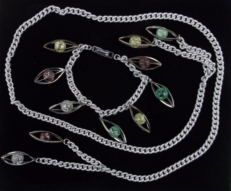 New Vint 1960s Germany MOD Bracelet Necklace Set 7" 30": new condition