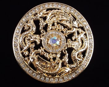 Big Mint Enameled Rhinestone Dragon Brooch