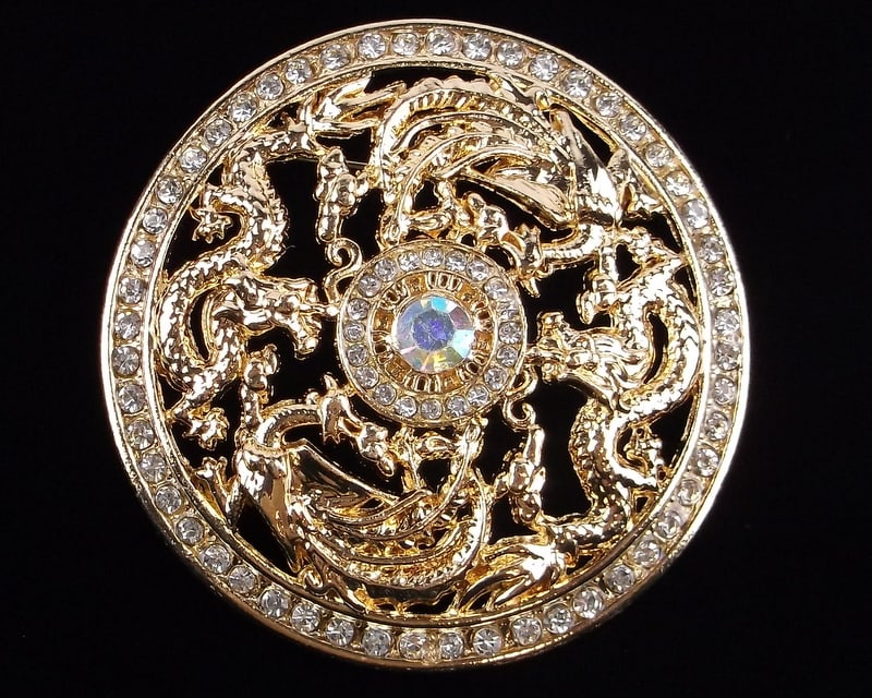 Big Mint Enameled Rhinestone Dragon Brooch (1 of 2)