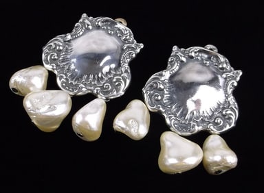 Big Heavy Mint Vint Sterling Silver T Foree Pearl Drop Earrings