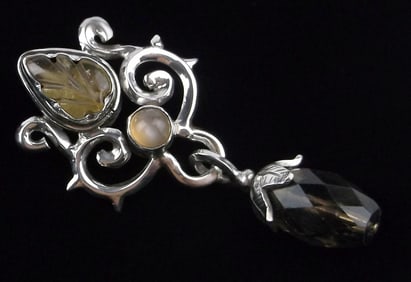 Mint Thick Vintage Designer Sterling Silver Gemstone Pendant
