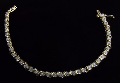 Mint Vint Gold Over Sterling 34 Diamond Tennis Bracelet 7"