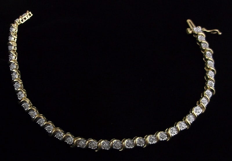 Mint Vint Gold Over Sterling 34 Diamond Tennis Bracelet 7": Guaranteed Solid 925 Sterling Silver, in Excellent Condition