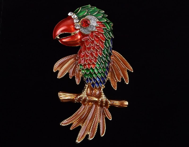 Mint Big Enameled Rhinestone Parrot Bird Brooch: Mint Condition, In Like New Condition, Perfect