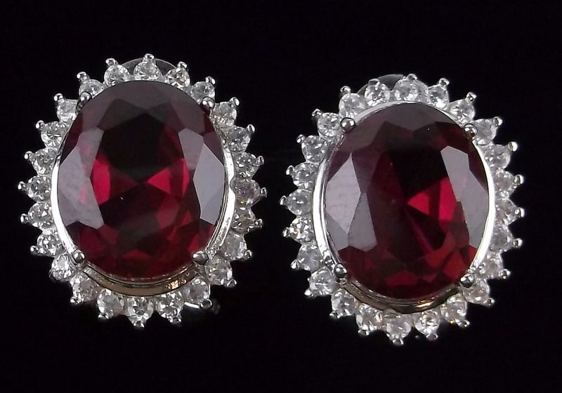 New Vintage Sterling Silver 6cttw Ruby Solitaire Earrings Designer (1 of 5)