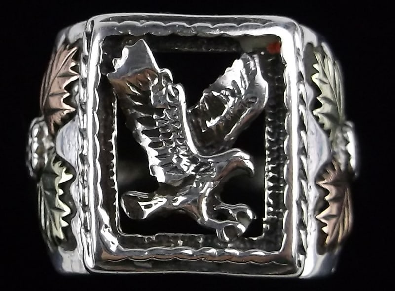 Mint Vint Big Sterling 12kt Black Hills Gold Eagle Ring 12 Mens (1 of 5)