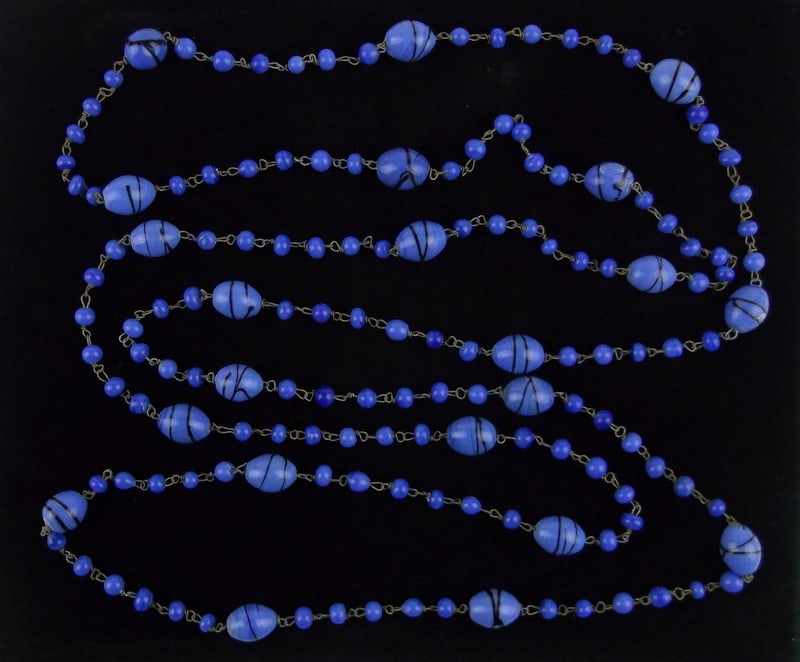 Mint Vint 1920s Art Deco Flapper Girl Art Glass Necklace 56" (1 of 3)