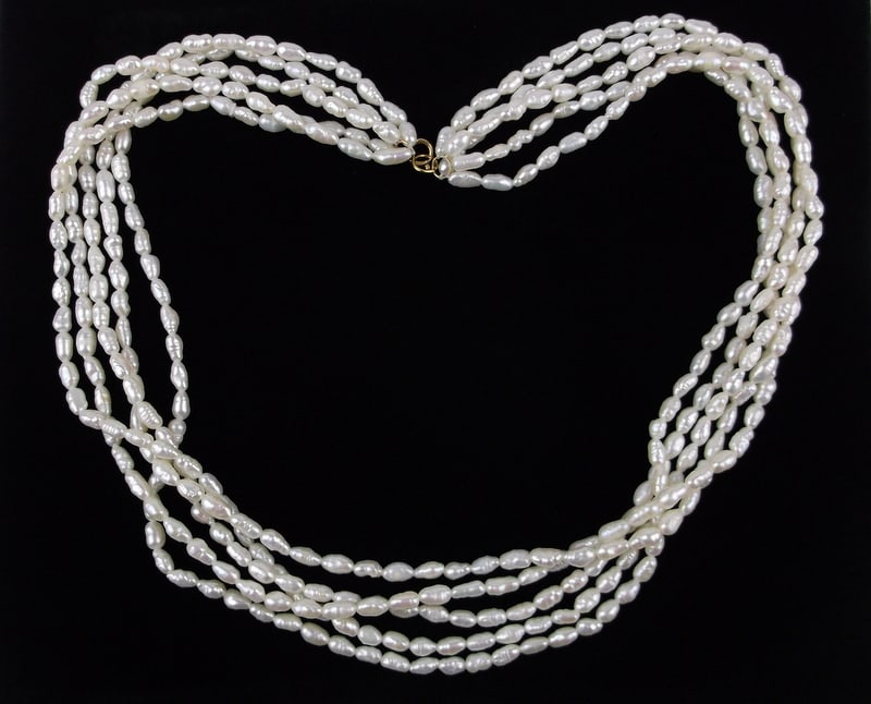 New Boxed 14kt Gold 5 Strand Pearl Necklace 18": 14kt gold in excellent condition