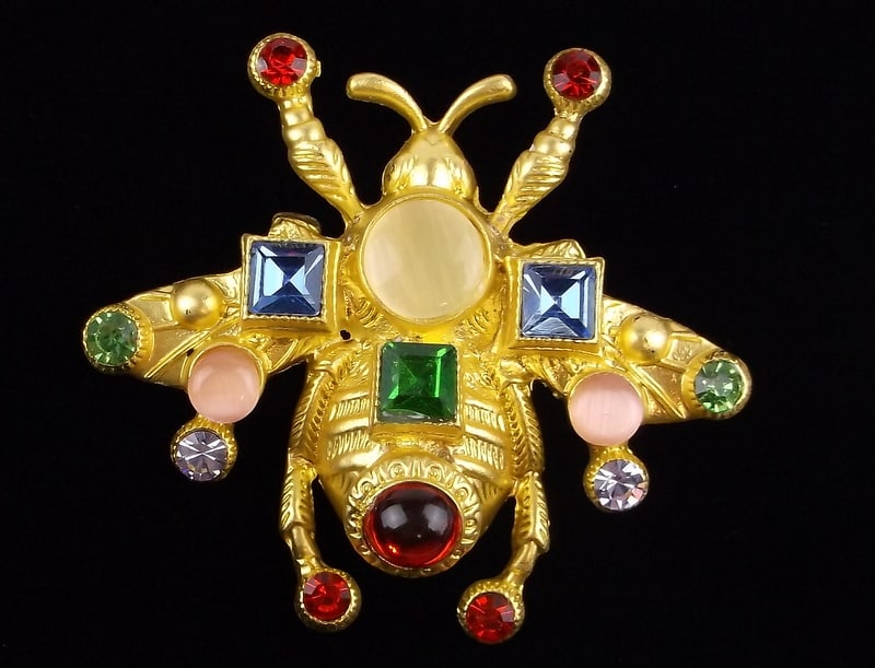 Big Mint Enameled Rhinestone Bee Insect Brooch: Mint Condition, In Like New Condition, Perfect