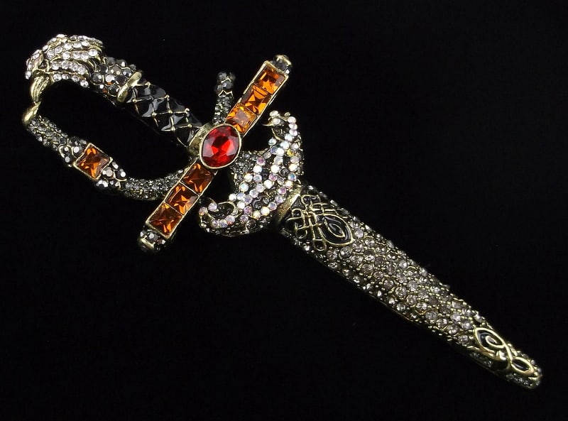 Big Mint Enameled Rhinestone Sword Brooch (1 of 2)