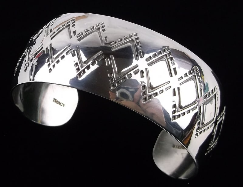 Mint Navajo Wilbur Tracy Sterling Silver Cuff Bracelet 7.5" Diamond: handmade Genuine Navajo Sterling Silver in Excellent Condition