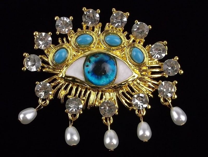 Mint Enameled Rhinestone All Seeing Eye Brooch: Mint Condition, In Like New Condition, Perfect