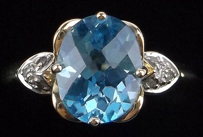 New Vintage 14kt Gold 1.5ct Blue Topaz Diamond Ring 7 3.2g (1 of 7)
